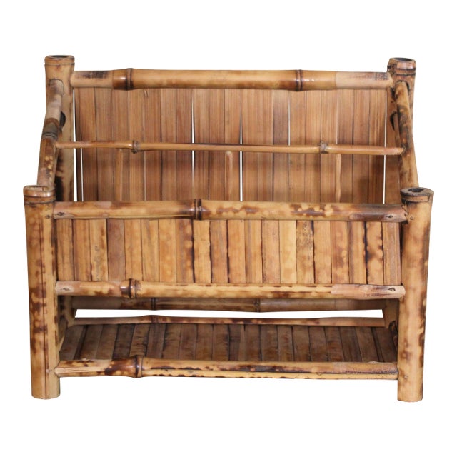 Burnt Bamboo Desk Organizer or Letter Holder For Sale