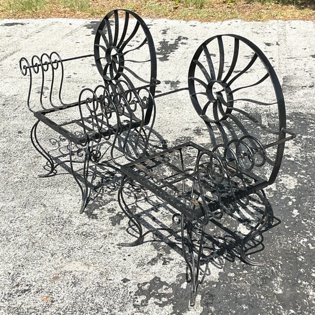 Black Vintage Coastal Nautilus Shell Wrought Iron Lounge Chairs - a Pair For Sale - Image 8 of 10