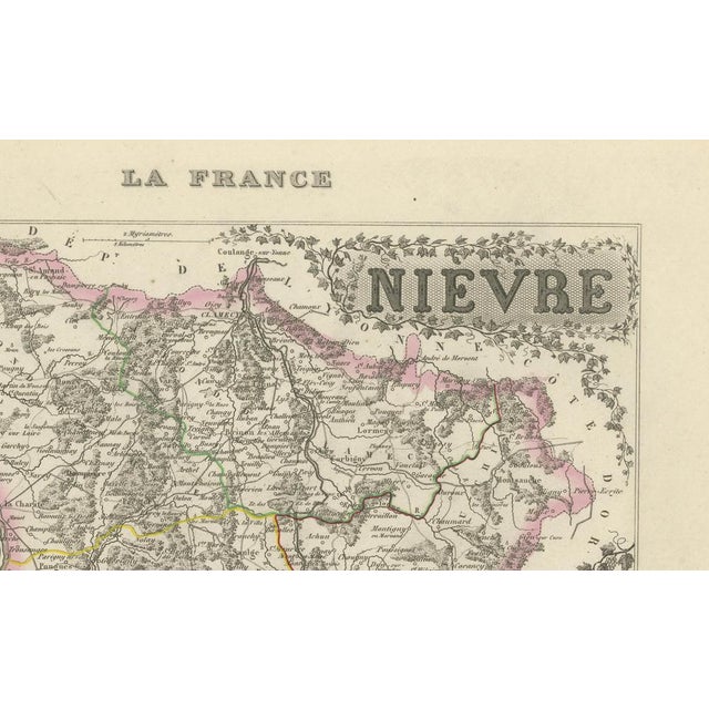 Antique Map of Nièvre by Vuillemin, France, 1850 For Sale - Image 4 of 9
