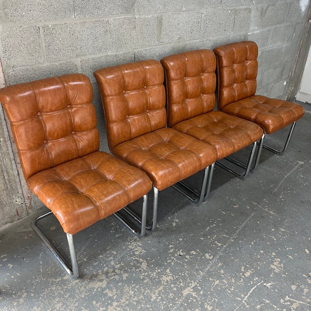 Milo Baughman Set of Four Mid-Century Modern Chrome Dining Chairs in the Milo Baughman Style. Circa 1970s. For Sale - Image 4 of 18