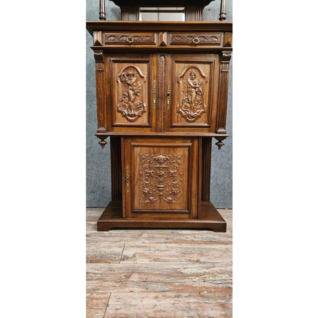 Antique Carved Walnut Cabinet with Terracotta Panels For Sale - Image 14 of 14