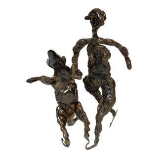 Surrealist Bronze Sculpture of a Woman and Alligator on Skates For Sale