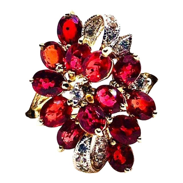 Bochic “Orient” Vintage Orange Sapphire & Cognac Diamond Ring Set In 18K Gold & Silver For Sale
