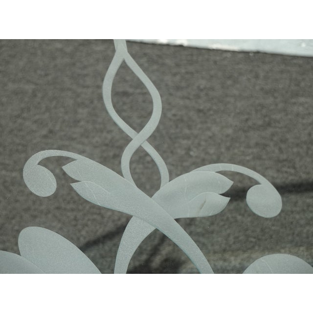 Fireplace Screen With Three Panel Floral Etched Glass and Brass Hinges For Sale - Image 12 of 18