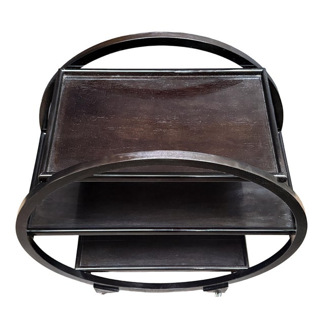 Wood Art Deco Circular Three-Tiered Drinks Cart of Ebonized Wood From Italy For Sale - Image 7 of 8