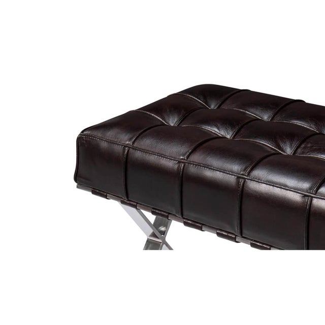 2020s Brown Mid Century Modern Style Leather Bench For Sale - Image 5 of 12