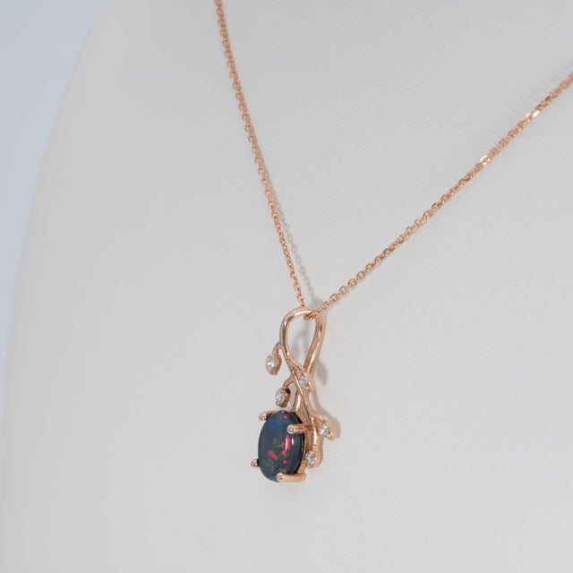 2020s 1Ct Black Opal Pendant With Earth-Mined Diamond Accents: Solid 14k Gold, 9x6mm For Sale - Image 5 of 7