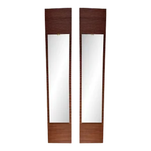 Mid-Century Wood Stripe and Brass Mirror, Italy, 1950s, a Pair