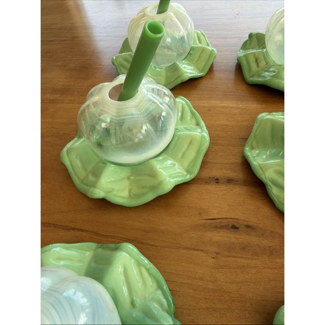 Mid-Century Modern Vintage Mid-Century Modern Smoking Cocktail Glasses w/ Glass Straws Jade Ashtray Base - Set of 6 For Sale - Image 3 of 7