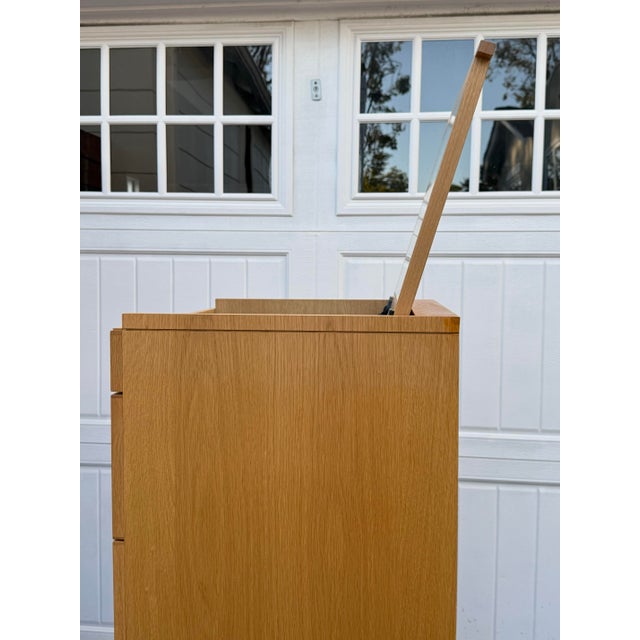 Contemporary Contemporary Modern Tall Oak Dresser With Lift-Up Mirror For Sale - Image 3 of 12