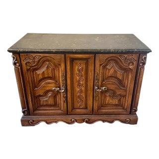 Vintage French Provincial / Louis XV-Style Oak Sideboard With Green Marble Top For Sale
