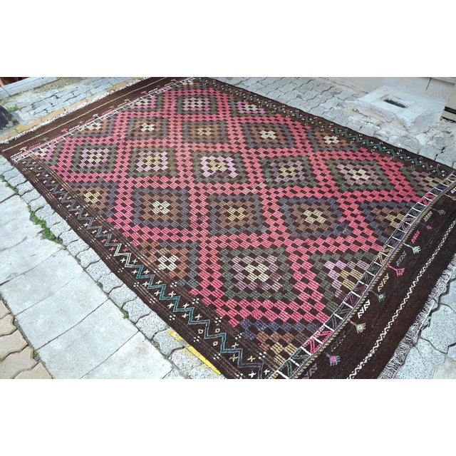 1960s 1960s Oversize Handmade Oushak Turkish Kilim Rug For Sale - Image 5 of 11