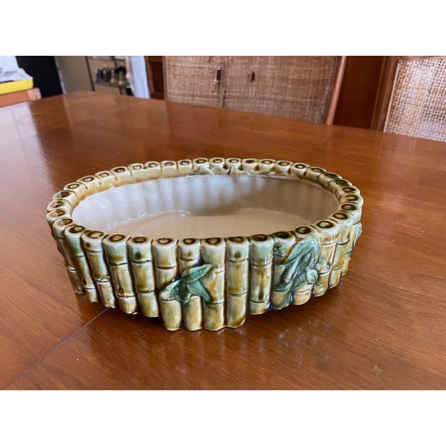 Beautiful bamboo ceramic planter. Unmarked, looks to be Mid-Century.