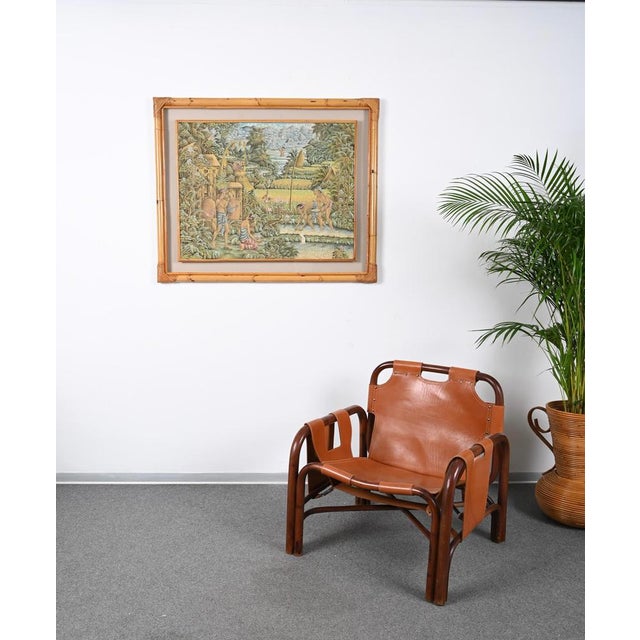 Mid-Century Balinese Painting on Silk with Bamboo and Woven Rattan Frame, 1960s For Sale - Image 13 of 16