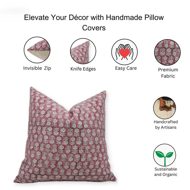 Fabdivine Traditional Block Print Pillow Cover 18x18 Inch Duck Canvas-Tulsi Buti For Sale - Image 4 of 4