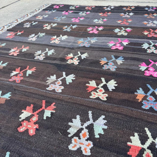 Turkish Vintage Flower Pattern, Turkish Kilim Rug For Sale - Image 3 of 4