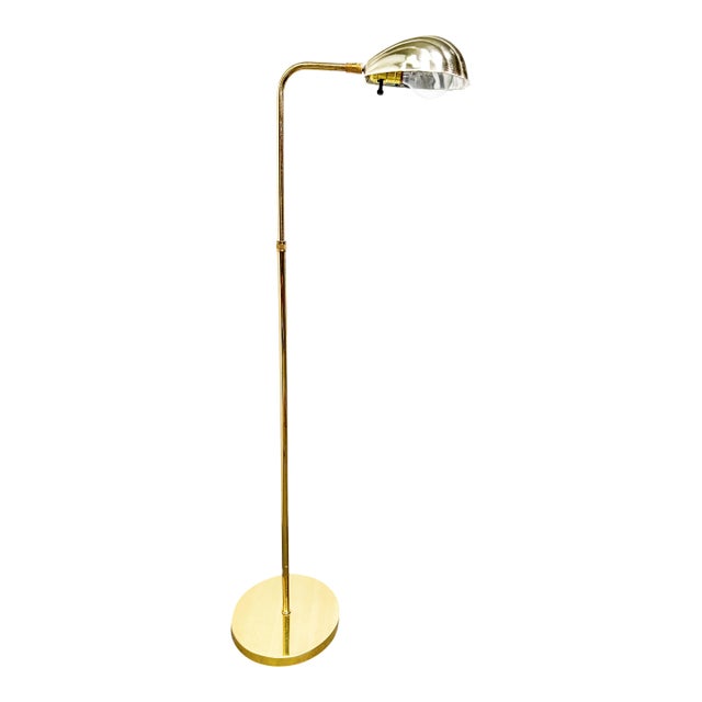 Mid-Century Modern Leviton Brass Scalloped Clam Shell Adjustable Floor Lamp For Sale