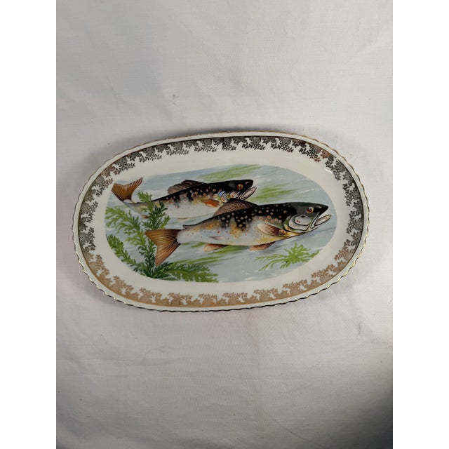 Vintage, French, Fish Porcelain Platter, Gilded Frame, Trout For Sale In Salt Lake City - Image 6 of 7