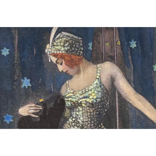 1920s E.K, Soubrette with Panther, 1920s, Tempera, Framed For Sale - Image 5 of 11