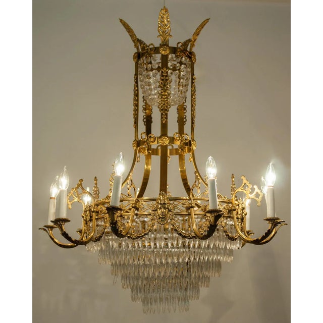 French 1920s Ten-Arm French Cut Crystal Chandelier For Sale - Image 3 of 4