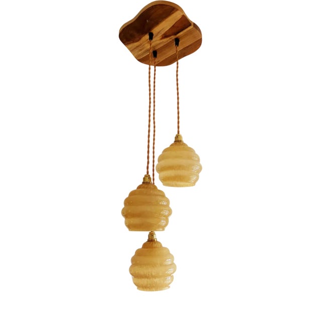 Art Deco Trio Globe Pendant Light, 1950s For Sale