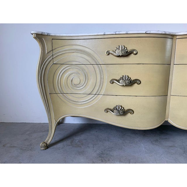 Vintage Grosfeld House French Rococo Style Marble Top Double Dresser For Sale - Image 4 of 13