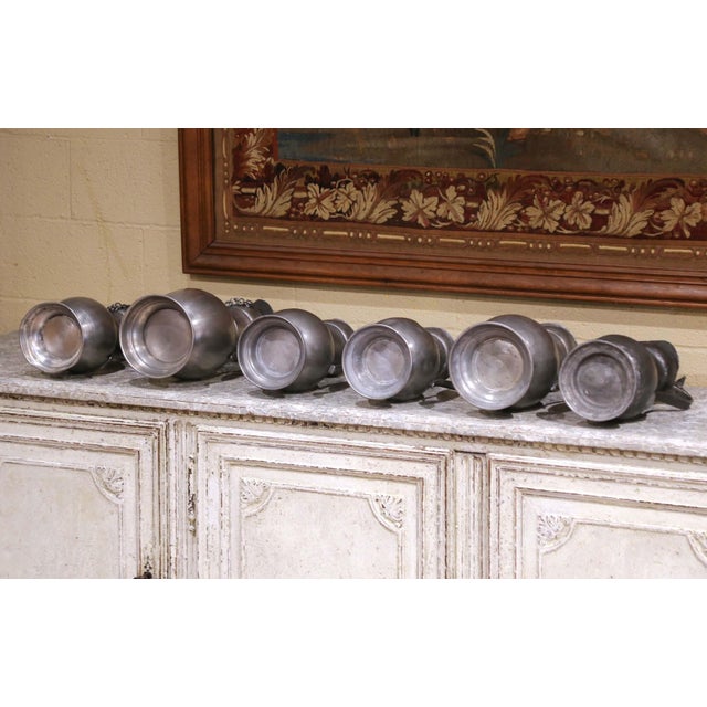 19th Century French Pewter Lidded Measures With Chain Handles, Set of Six For Sale - Image 12 of 15
