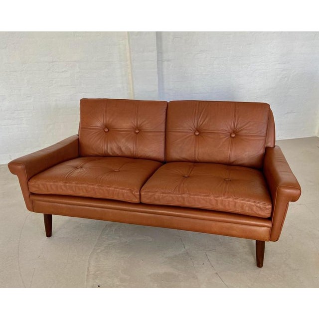 Vintage Danish Mid-Century Svend Skipper 2 Person Cognac Leather Sofa For Sale - Image 6 of 15
