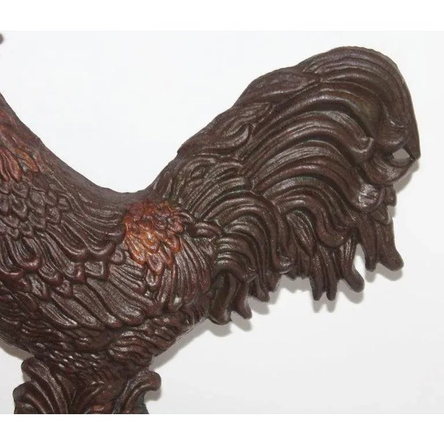 Rustic Iron Rooster With Fragments of Paint For Sale - Image 3 of 5