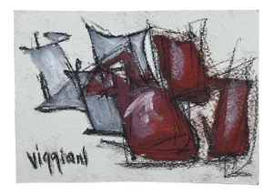 Late 20th Century Charcoal Abstract Drawing Signed Viggiani
