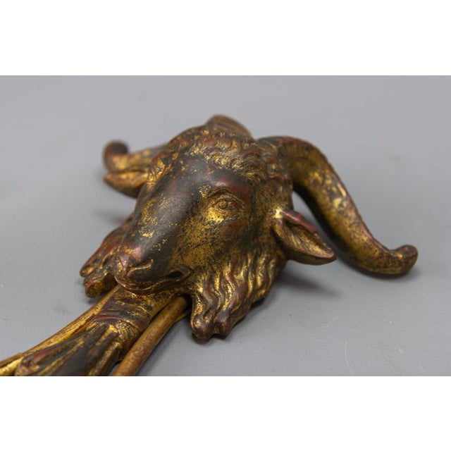Palladio Gilt Metal and Giltwood Rams Head Two-Light Sconces, 1960s, Set of 2 For Sale - Image 6 of 18