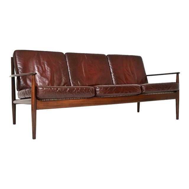 Vintage Danish Leather Sofa by Grete Jalk for France and Son, 1960 For Sale