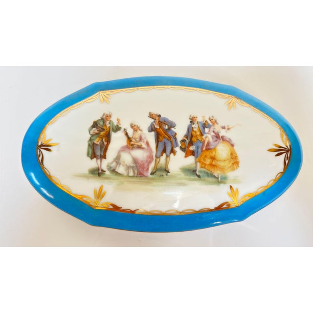 Limoges Porcelain Romantic Scene Box, Sevres Style, William Guerin & Co., France An elegant and highly decorative Limoges...