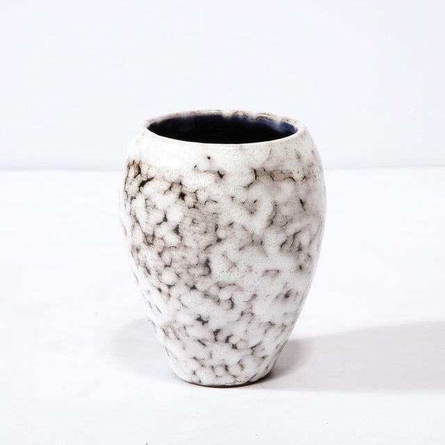 1960s Mid-Century Modernist White and Earth Toned Ceramic Vase For Sale - Image 5 of 10