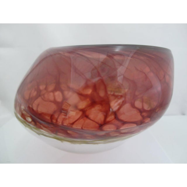 Tim Chilina Large Marbled Red Oregon Pacific Nw Art Glass Vase Bowl For Sale - Image 10 of 18