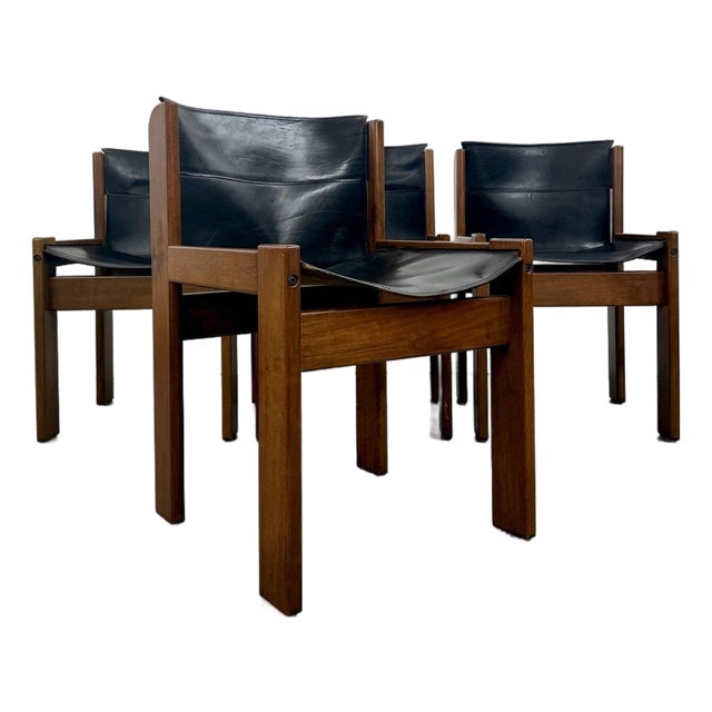 Set of 4 Vintage Franco Vattolo Solaris Leather Dining Chairs for Ibisco For Sale