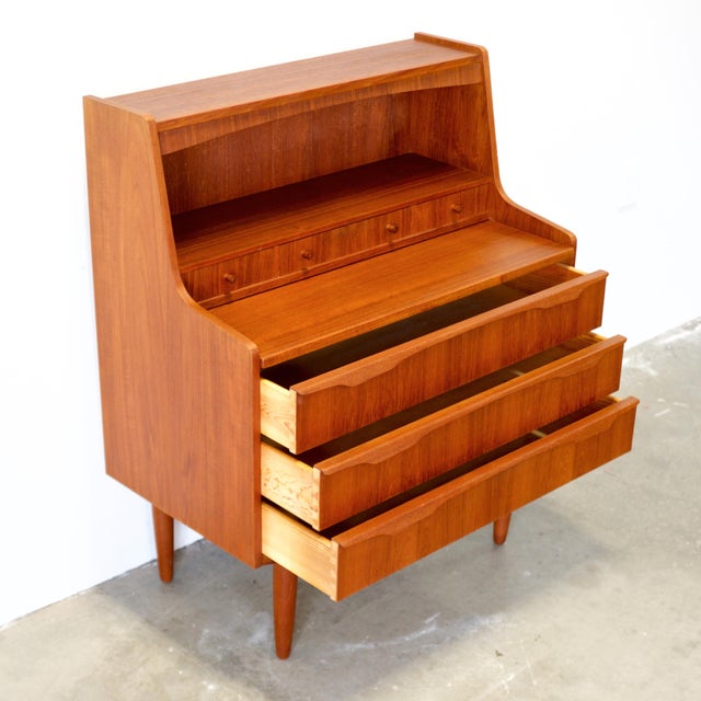 Brown 1950s Danish Teak Secretary Desk For Sale - Image 8 of 12