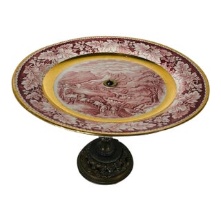 Large 19th Century Antique Compote Tazza on Brass Base For Sale