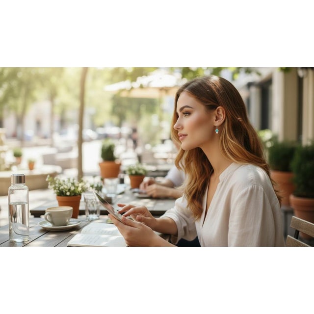 14k Yellow Gold Diamond Lever-Back Drop Earrings With Natural Turquoise, A Pair For Sale In New York - Image 6 of 7