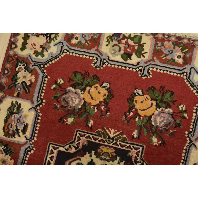 1990s Bakhtiari Rug 3’6” X 4’9” Red Wool Vintage Traditional Hand-Knotted Carpet For Sale - Image 5 of 11