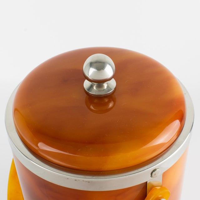 Christofle Chrome and Red Tea Amber Lucite Barware Ice Bucket, circa 1970 For Sale - Image 13 of 15