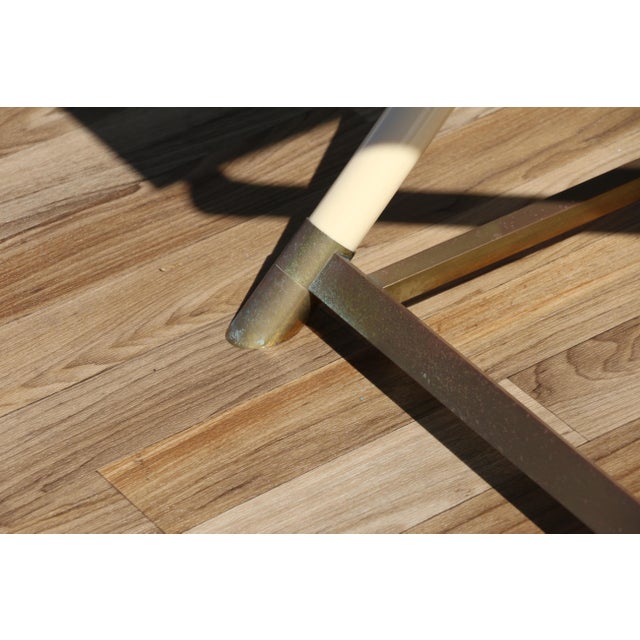 1970s Faux Ivory Lacquer & Brass Bar Tray Table With Mirrored Tray For Sale - Image 15 of 18