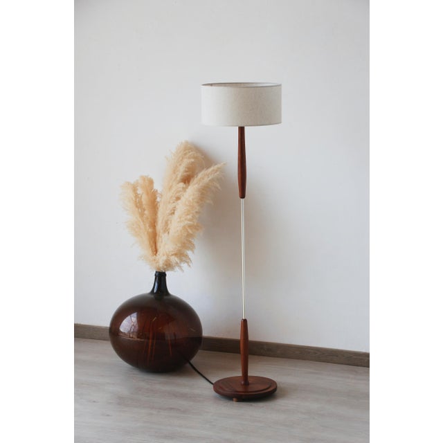 Vintage Scandinavian Light Fixture in Teak, Chrome-Plated Metal and Cotton, 1960s For Sale - Image 9 of 14