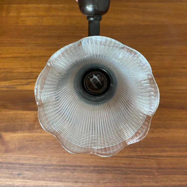 Brown Antique Industrial Steel Wall Sconce With Holophane Glass Shade For Sale - Image 8 of 12