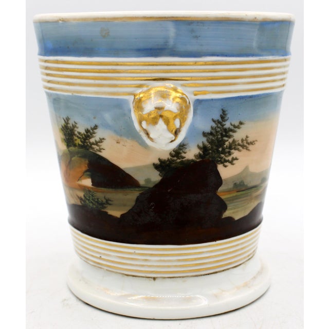 Circa 1870 Old Paris porcelain cache pot with drip pan base, French. Charming Napoleon III period piece decorated with...