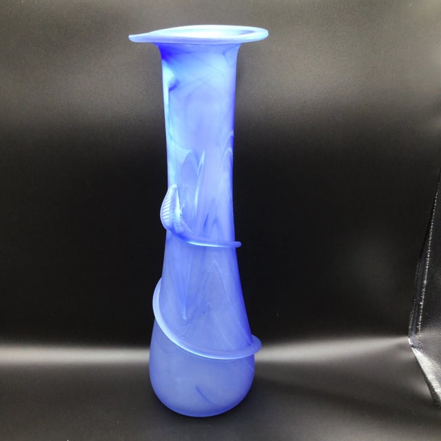 1990s Romanian Blue and White Hand Blown Swirl Vine Vase 16.75" Tall For Sale - Image 5 of 12