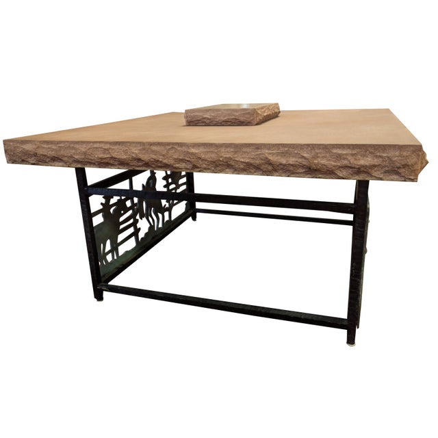 A bold and sculptural Western coffee table by Wyoming artisan John B. Mortensen, exemplifying his distinctive fusion of...