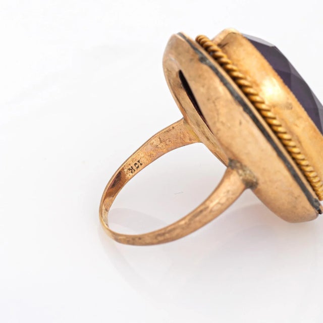 Metal Early 20th Century Vintage Art Deco Ring 12ct Amethyst 10k 14k Yellow Gold Large Oval Cocktail 5 size 5 For Sale - Image 7 of 7