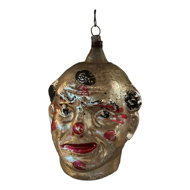 1920's Large Clown Head German Glass Ornament For Sale