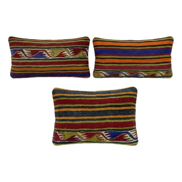 Bohemian Kilim Lumbar Pillow Cover 11'' X 23'' - Set of Two For Sale